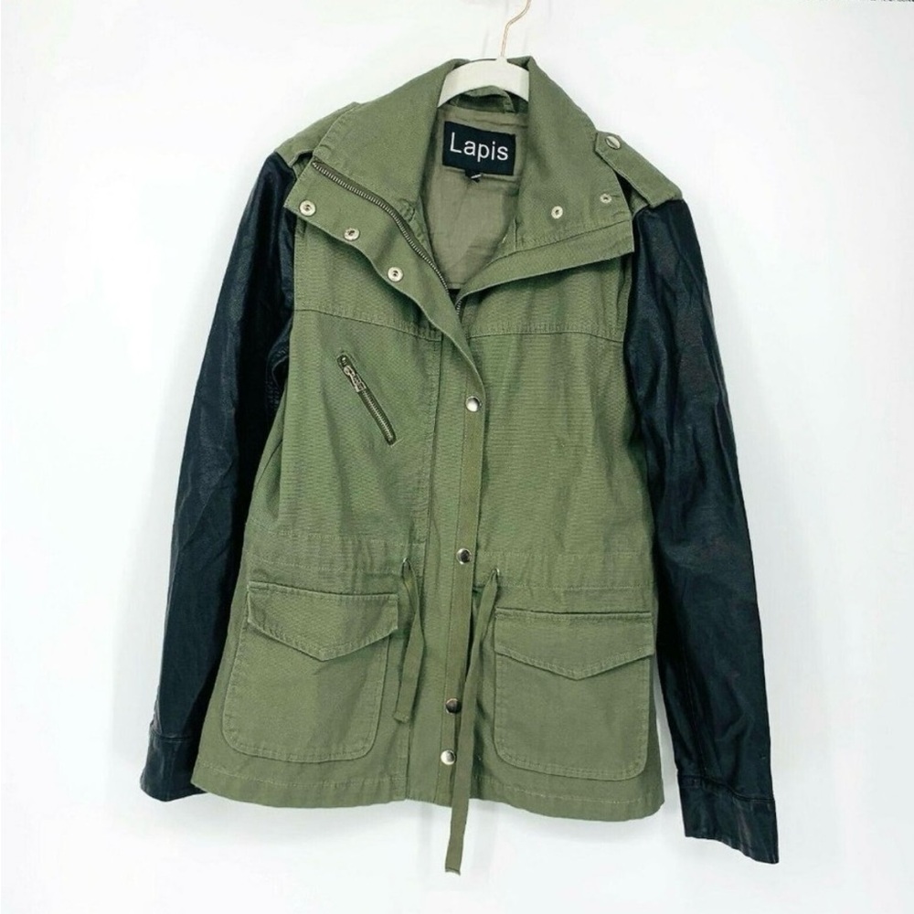 Anthropologie Women Lapis Leather Military Jacket